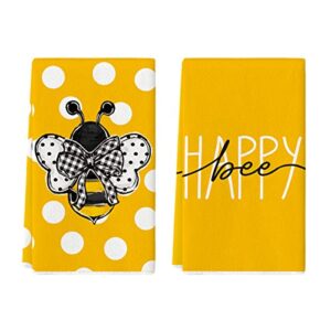artoid mode bee happy summer kitchen towels dish towels, 18x26 inch polka dot holiday decoration hand towels set of 2