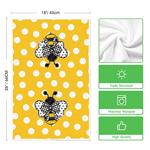 Artoid Mode Bee Happy Summer Kitchen Towels Dish Towels, 18x26 Inch Polka Dot Holiday Decoration Hand Towels Set of 2