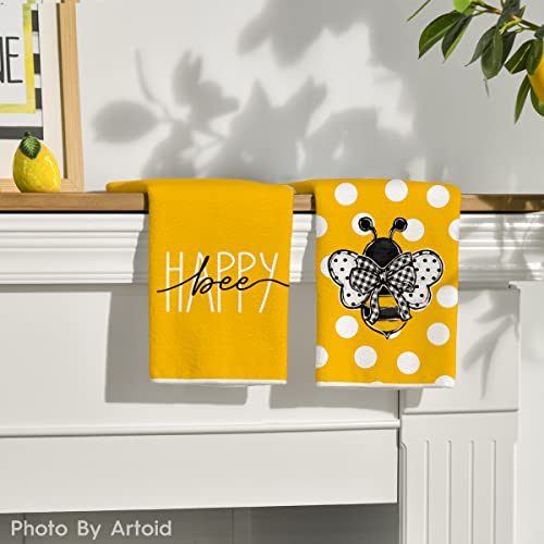 Artoid Mode Bee Happy Summer Kitchen Towels Dish Towels, 18x26 Inch Polka Dot Holiday Decoration Hand Towels Set of 2