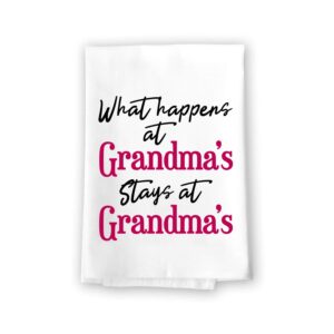 honey dew gifts, what happens at grandma's stays at grandma's, cotton flour sack towels, 27 inch by 27 inch, made in usa, grandma kitchen towel, granny gigi nana gifts, grandparents day gift