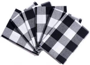 black and white buffalo plaid kitchen towels - set of 6 highly absorbent, 100% cotton, lint-free kitchen towels with hanging loop - use as kitchen towels, hand towels, or dish towels (6 pack)