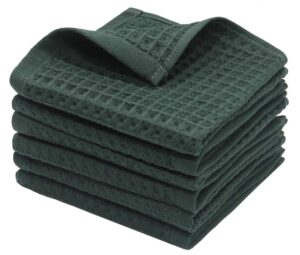 gqzluck 100% natural cotton kitchen towels dish towels classic waffle weave dish cloths, soft ultra absorbent kitchen hand towel, fast drying lightweight washcloth, set of 6 (blackish green)