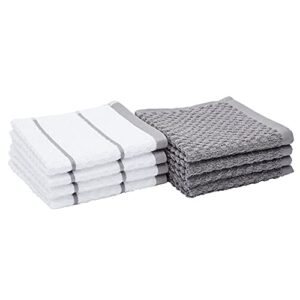 amazon basics 100% cotton terry popcorn texture kitchen cloth, 8-pack, grey stripe, 12"l x 12"w