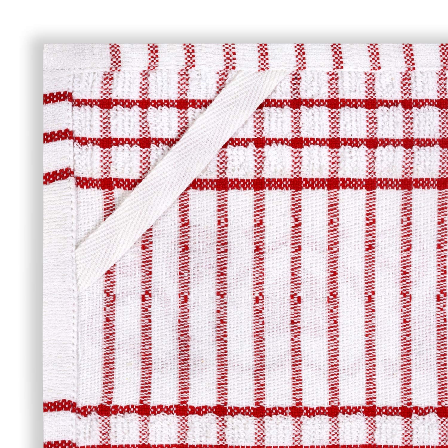 Cackleberry Home Backyard Chickens Windowpane Check Cotton Terrycloth Kitchen Towels, Set of 4 (Red)