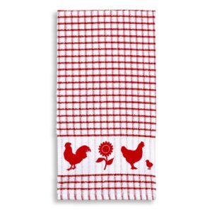 Cackleberry Home Backyard Chickens Windowpane Check Cotton Terrycloth Kitchen Towels, Set of 4 (Red)