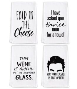 funny kitchen towels-flour sack dish towels decorative set with saying,housewarming gifts for women new home,cute kitchen decor for hostess hand towels set of 4,white