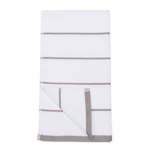 Amazon Basics 100% Cotton Terry Kitchen Dish Towels, Popcorn Texture, 8 Pack, Grey Stripe, 28"L x 16"W