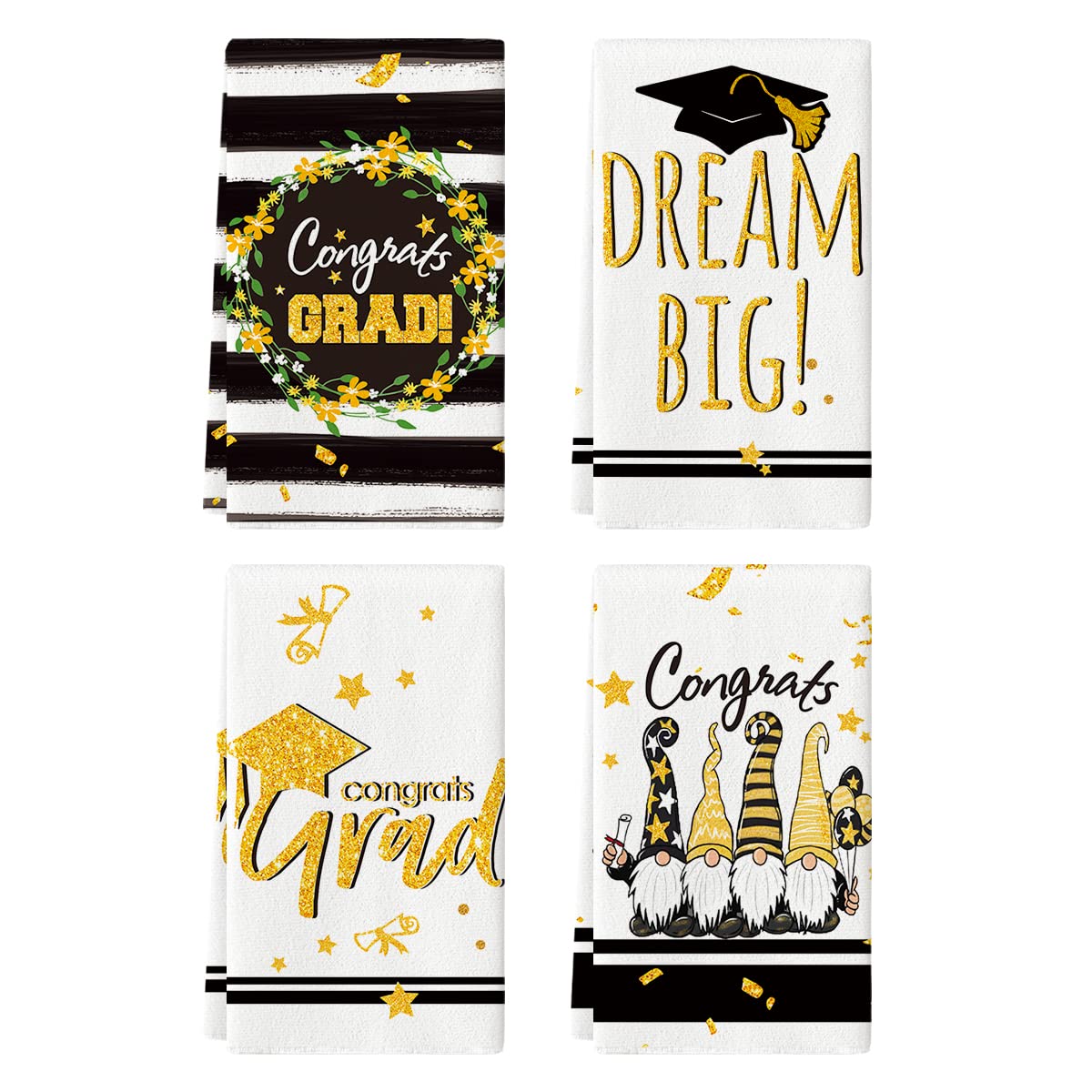 Artoid Mode Congrats Grad Gnomes Kitchen Towels Dish Towels, 18x26 Inch Graduation Party Dream Big Ultra Absorbent Bar Tea Hand Towel Set of 4