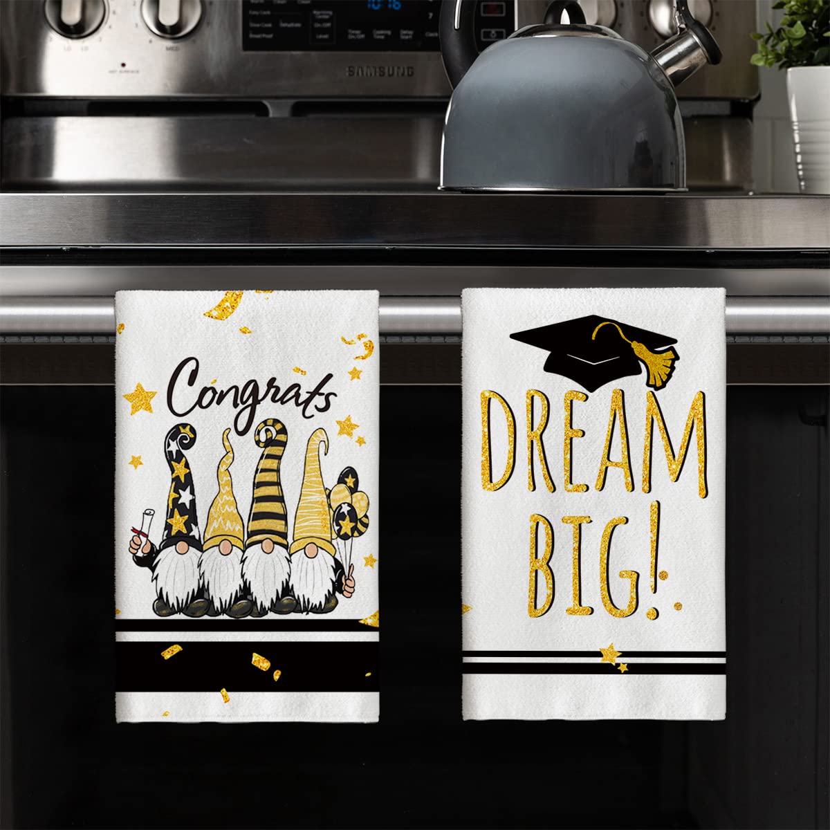 Artoid Mode Congrats Grad Gnomes Kitchen Towels Dish Towels, 18x26 Inch Graduation Party Dream Big Ultra Absorbent Bar Tea Hand Towel Set of 4