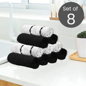 Linen Hub Terry Kitchen Dish Towels for Drying Dishes Set of 8, Soft Absorbent Tea Towel, Farmhouse Kitchen Towels with Hanging Loop, 100% Cotton Kitchen Towels for Easter, Christmas 15x25 Black White