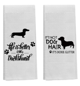 knibeo dachshund kitchen towels set - dachshund gifts, 2 pieces 16 x 24 inch bathroom hand towels, dog towels for drying dogs small, dachshund gifts for women