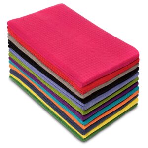 cotton craft 12 pack multicolor kitchen towels 16x28 inches- pure cotton, absorbent waffle weave