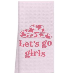 OHSUL Hot Pink Preppy Cowgirl Hat Highly Absorbent Bath Towels Kitchen Towels Dish Towels,Inspirational Let’s Go Girls Hand Towels Tea Towel for Bathroom Kitchen College Dorm Decor,Teen Girls Gifts