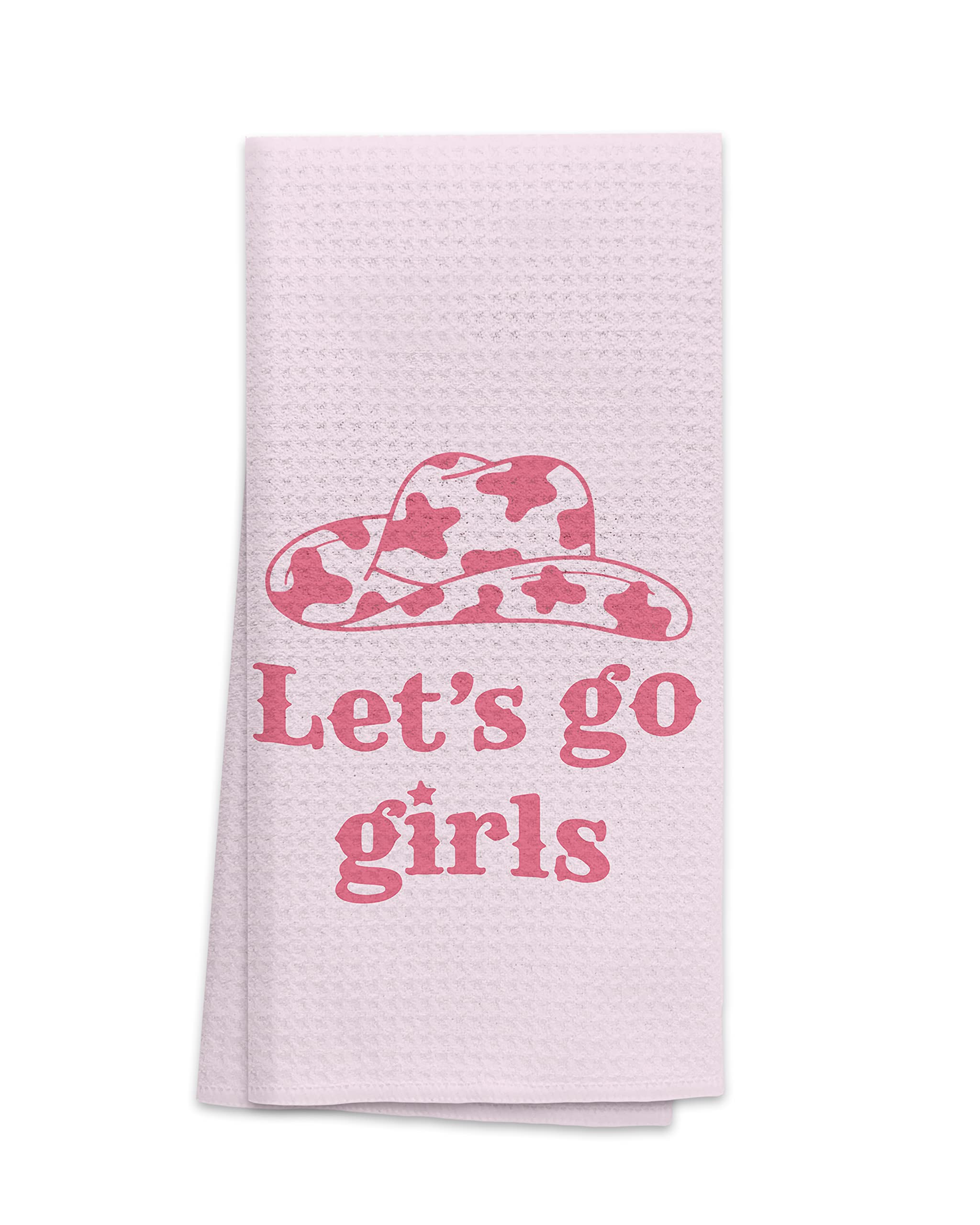 OHSUL Hot Pink Preppy Cowgirl Hat Highly Absorbent Bath Towels Kitchen Towels Dish Towels,Inspirational Let’s Go Girls Hand Towels Tea Towel for Bathroom Kitchen College Dorm Decor,Teen Girls Gifts