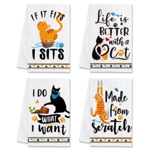 pinata cat kitchen towels decorative set of 4 - cat lover gifts for women - housewarming gifts - cat gifts for cat lovers - cat mom gifts for women - funny cat dish towels - cat kitchen decor