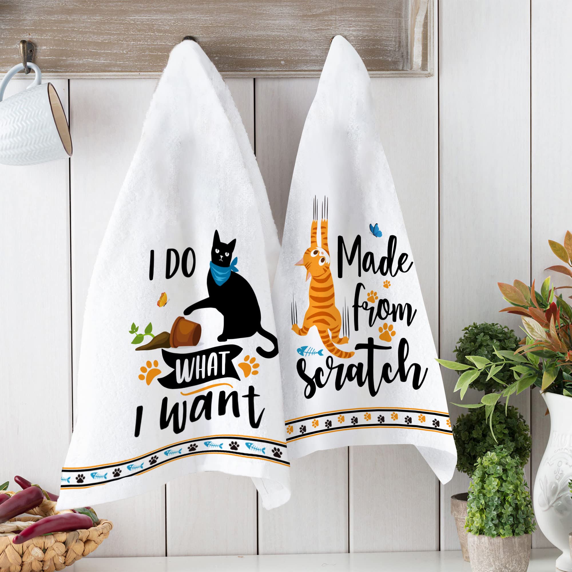 pinata Cat Kitchen Towels Decorative Set of 4 - Cat Lover Gifts for Women - Housewarming Gifts - Cat Gifts for Cat Lovers - Cat Mom Gifts for Women - Funny Cat Dish Towels - Cat Kitchen Decor