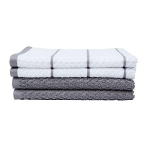 amazon basics 100% cotton, soft & absorbent, popcorn texture terry kitchen dish towels, 28"l x 16"w, grey stripe, pack of 4