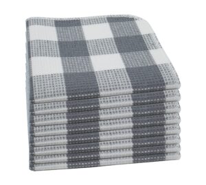 purpleessences waffle weave plaid dish cloths, 100% cotton - 12 x 12 inches, ultra soft absorbent quick drying dish towels buffalo check dish rags for kitchen, 8-pack - grey & white
