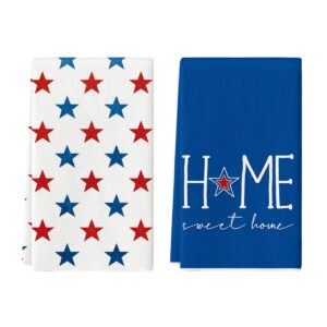 artoid mode blue stars home sweet home patriotic 4th of july kitchen towels dish towels, memorial day 18x26 inch seasonal decoration hand towels set of 2
