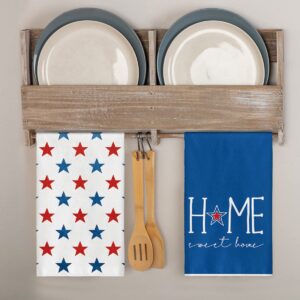 Artoid Mode Blue Stars Home Sweet Home Patriotic 4th of July Kitchen Towels Dish Towels, Memorial Day 18x26 Inch Seasonal Decoration Hand Towels Set of 2