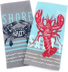 kay dee designs live salty lobster & crab kitchen towels dishtowel set for cleaning, drying, polishing and baking