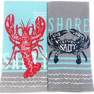 Kay Dee Designs Live Salty Lobster & Crab Kitchen Towels Dishtowel Set for Cleaning, Drying, Polishing and Baking