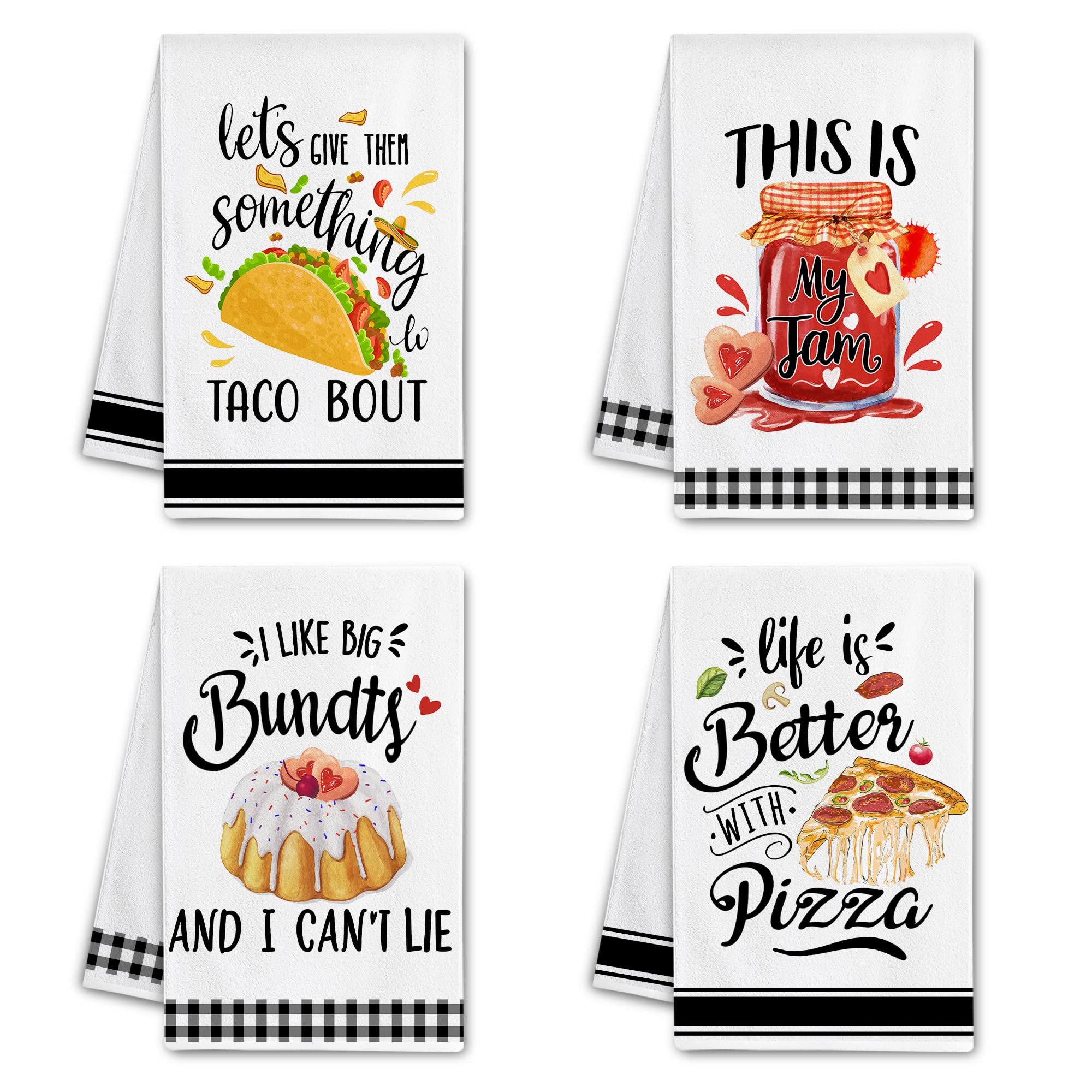 Hexagram Funny Kitchen Towels Set of 4, Cute Dish Towels for Kitchen Housewarming Kitchen Gifts for New Home, Tea Towels for Hostess