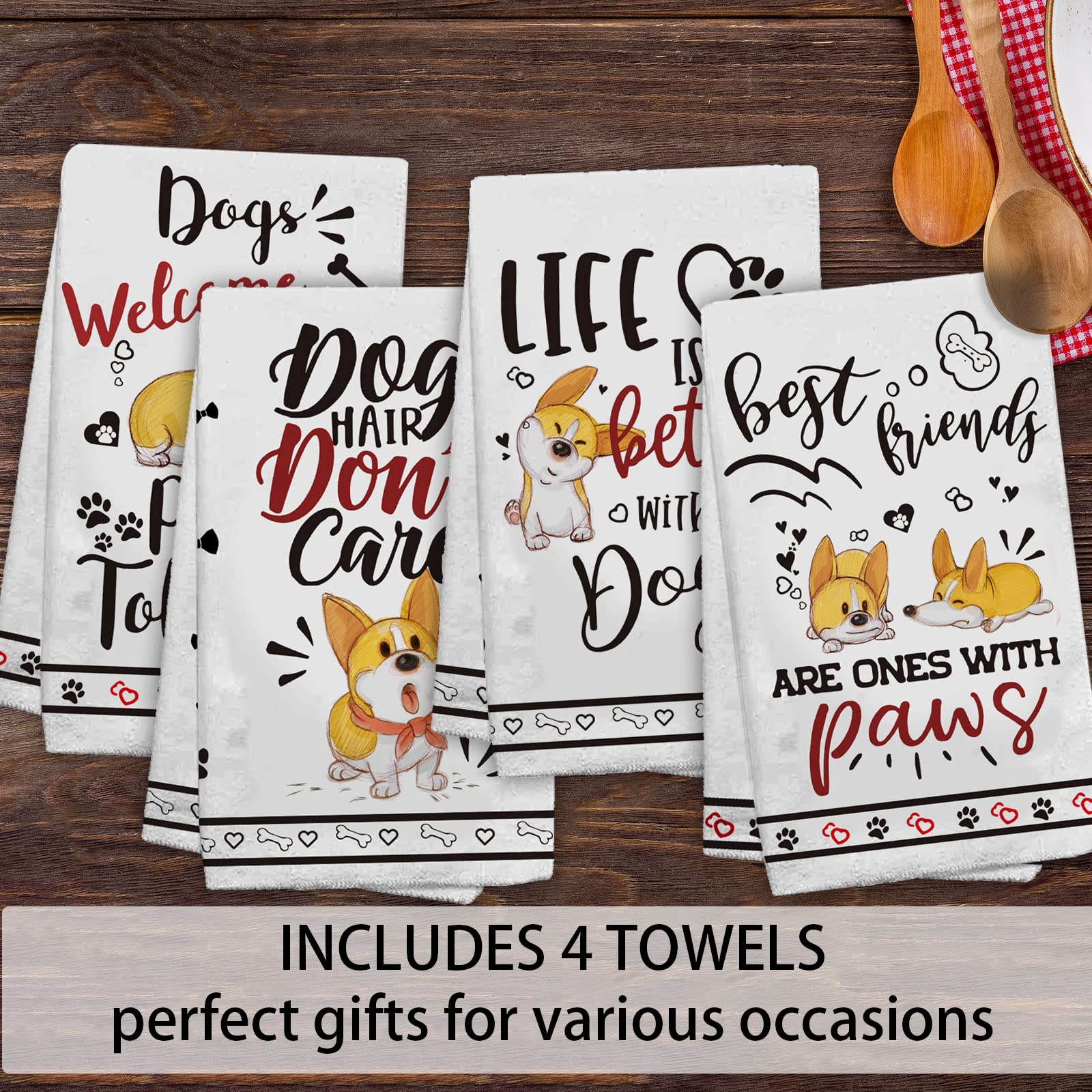 Hexagram Dog Kitchen Towels Decorative Set-Dog Lover Gifts for Women-Dog Lover Owners Mom Gifts-Housewarming Gift-Dog Hand Towels for Kitchen Set of 4-Cute Dish Towel-Tea Towel, Dog Kitchen Decor