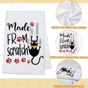 6 Pcs Cat Kitchen Dish Towels with Sayings, Cute Cat Hand Towels for Cat Lover Halloween Housewarming Gifts (Cat Style)