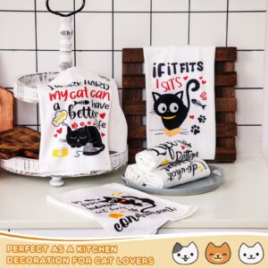 6 Pcs Cat Kitchen Dish Towels with Sayings, Cute Cat Hand Towels for Cat Lover Halloween Housewarming Gifts (Cat Style)