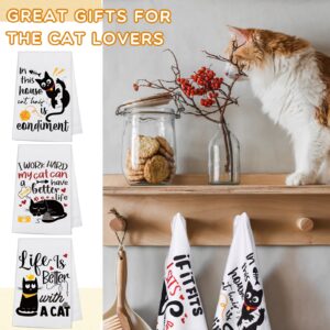 6 Pcs Cat Kitchen Dish Towels with Sayings, Cute Cat Hand Towels for Cat Lover Halloween Housewarming Gifts (Cat Style)