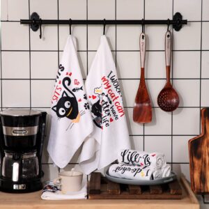 6 Pcs Cat Kitchen Dish Towels with Sayings, Cute Cat Hand Towels for Cat Lover Halloween Housewarming Gifts (Cat Style)