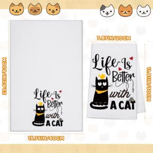 6 Pcs Cat Kitchen Dish Towels with Sayings, Cute Cat Hand Towels for Cat Lover Halloween Housewarming Gifts (Cat Style)