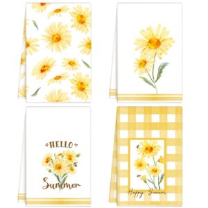 buryeah 4 pcs kitchen towels set yellow daisy dish towels yellow dish towels absorbent summer kitchen drying towels for kitchen bathroom party seasonal wedding home decorations,15.75 x 23.62 inches