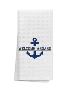 ohsul welcome aboard boat anchor highly absorbent beach towels kitchen towels bath towels,navy blue anchor guest handtowels towel for bathroom kitchen hotel gym spa decor,ocean lovers men boys gifts