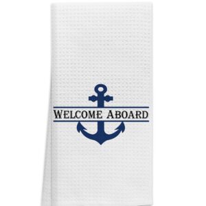 OHSUL Welcome Aboard Boat Anchor Highly Absorbent Beach Towels Kitchen Towels Bath Towels,Navy Blue Anchor Guest HandTowels Towel for Bathroom Kitchen Hotel Gym Spa Decor,Ocean Lovers Men Boys Gifts