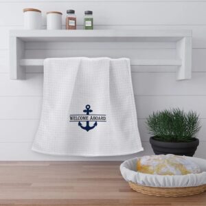 OHSUL Welcome Aboard Boat Anchor Highly Absorbent Beach Towels Kitchen Towels Bath Towels,Navy Blue Anchor Guest HandTowels Towel for Bathroom Kitchen Hotel Gym Spa Decor,Ocean Lovers Men Boys Gifts