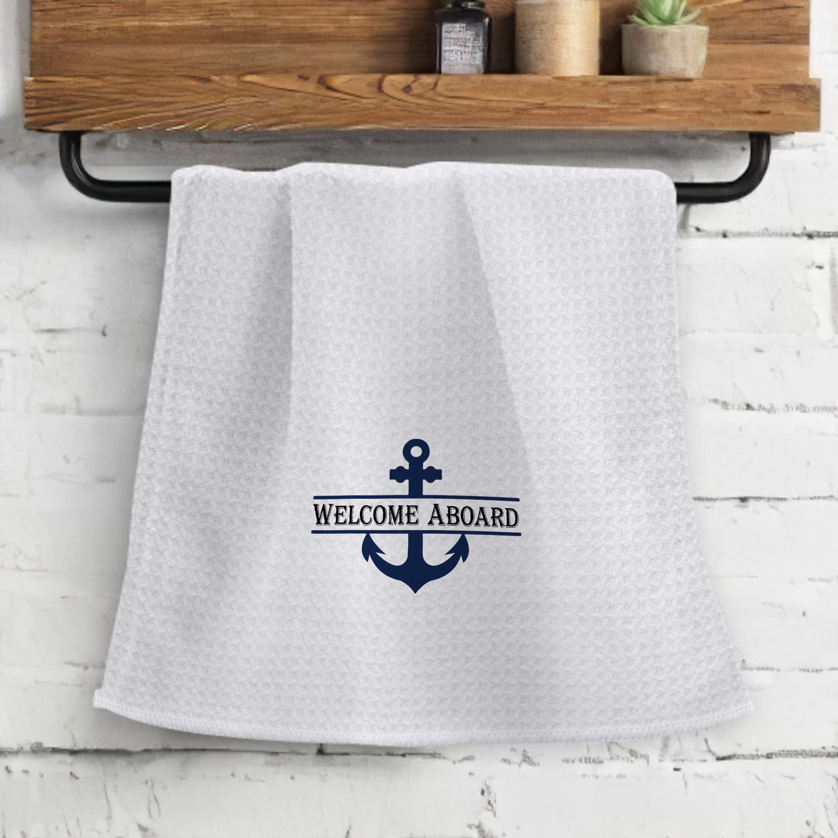 OHSUL Welcome Aboard Boat Anchor Highly Absorbent Beach Towels Kitchen Towels Bath Towels,Navy Blue Anchor Guest HandTowels Towel for Bathroom Kitchen Hotel Gym Spa Decor,Ocean Lovers Men Boys Gifts