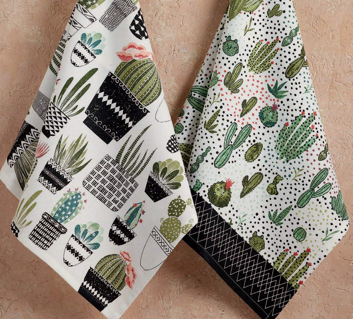 DII Urban Oasis Printed Dish Towels Kitchen Set of 2 Cactus 18" by 28"