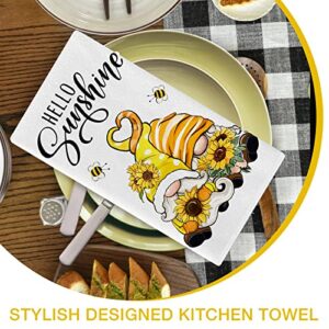 Seliem Summer Hello Sunshine Gnome Kitchen Dish Towel Set of 2, Sunflower Market Floral Flower Truck Hand Towel Bee Drying Baking Cooking Cloth, Spring Seasonal Farmhouse Home Kitchen Decor 18x26 Inch