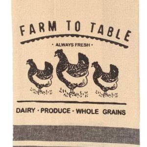 fillURbasket Farmhouse Kitchen Towels Set Farm Towels Pig Rooster Chicken Cow Towels Tan Black Dish Towels Set of 5 Cotton 16"x28"