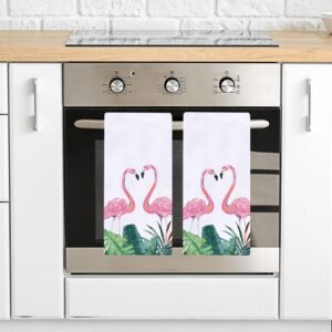 Watercolor Flamingo Kitchen Dish Towel 18 x 28 Inch Set of 2, Seasonal Summer Flamingo Tea Towels Dish Cloth for Cooking Baking