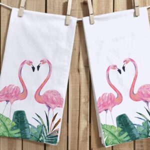 Watercolor Flamingo Kitchen Dish Towel 18 x 28 Inch Set of 2, Seasonal Summer Flamingo Tea Towels Dish Cloth for Cooking Baking