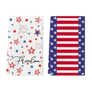 artoid mode stripes stars freedom 4th of july kitchen towels dish towels, 18x26 inch patriotic liberty decor hand towels set of 2