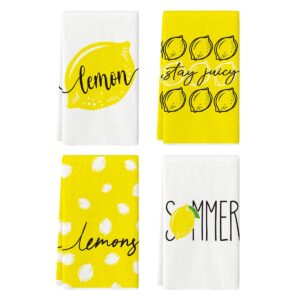 artoid mode lemon stay juicy summer kitchen towels dish towels, 18x26 inch seasonal decoration hand towels set of 4