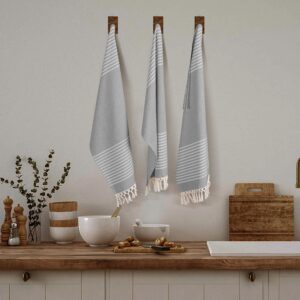 TWINY threads Set of 6 100% Cotton Turkish Kitchen Towels with Hanging Loop & Tassels (18" X 28") | Ultra Washcloth with Fringes | Reusable Hand Towels - Grey