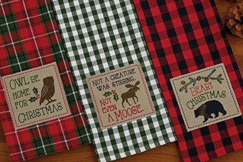 DII Holiday Kitchen Collection Embroidered Dishtowel Set, 18x28, Cabin Christmas, 3 Piece