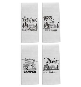happy camper kitchen towels set - camper gifts, rv gifts, 2 pieces 16 x 24 inch camper hand towels, bathroom hand towels, hand towels for bathroom, rv accessories for inside