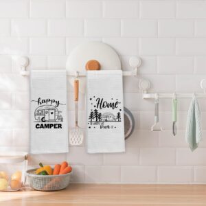 Happy Camper Kitchen Towels Set - Camper Gifts, RV Gifts, 2 Pieces 16 X 24 Inch Camper Hand Towels, Bathroom Hand Towels, Hand Towels for Bathroom, RV Accessories for Inside