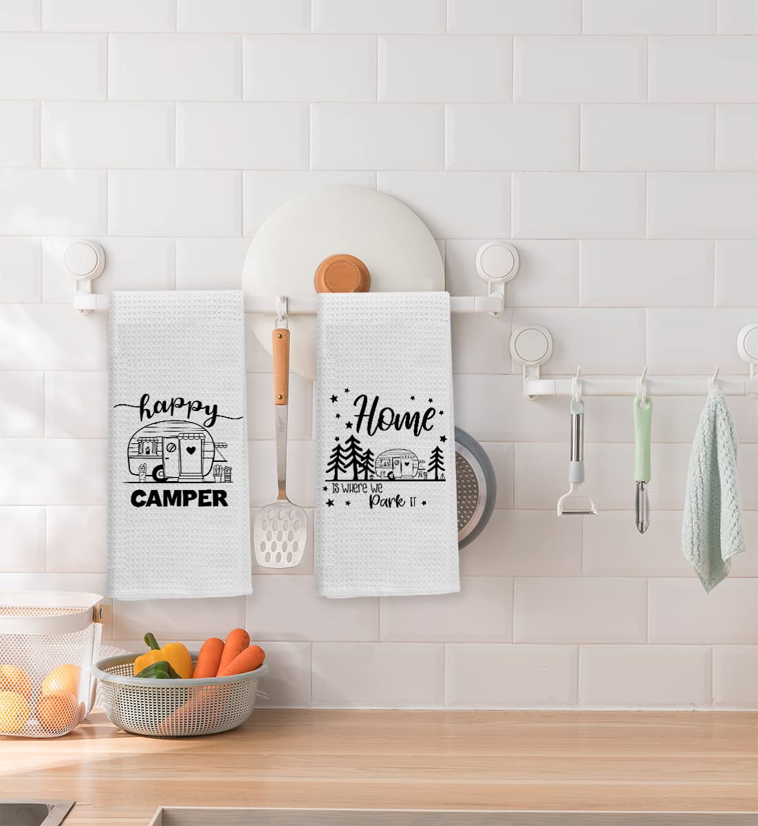 Happy Camper Kitchen Towels Set - Camper Gifts, RV Gifts, 2 Pieces 16 X 24 Inch Camper Hand Towels, Bathroom Hand Towels, Hand Towels for Bathroom, RV Accessories for Inside